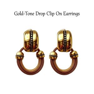 Gold Tone Drop Earrings Clip On
